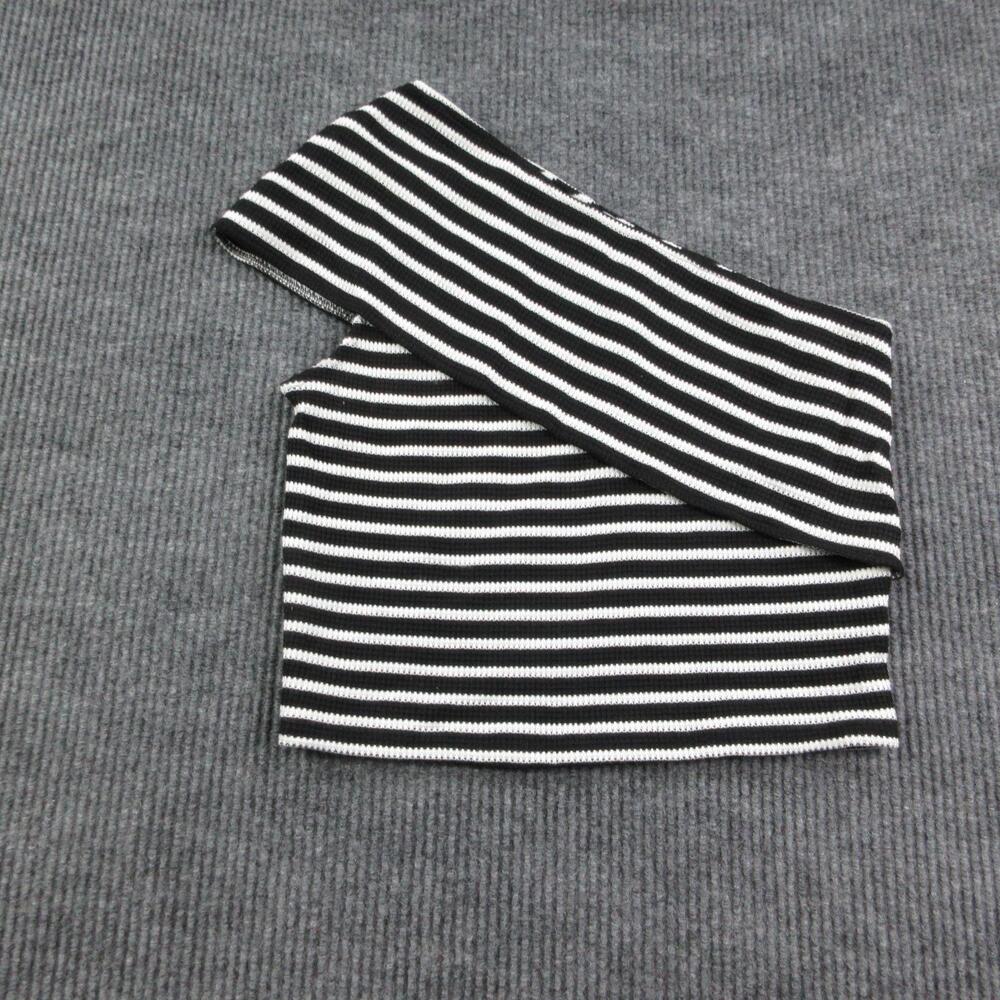 EVEREVE Tank Womens M Black White Striped Cropped One Shoulder Jada NWT